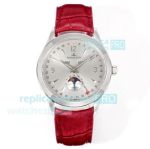 Swiss Clone Jaeger-LeCoultre Master Ultra-Thin Calendar Watch Red Leather Strap 